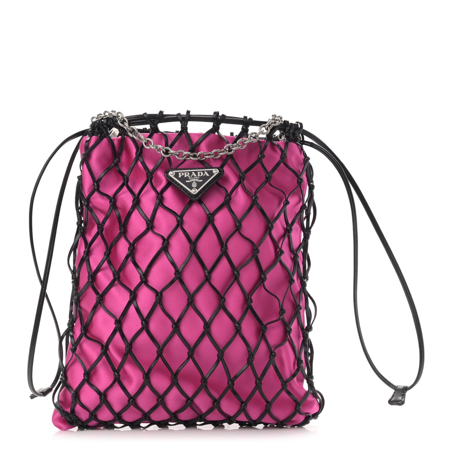 Satin Net Chain Bag Fuxia Black