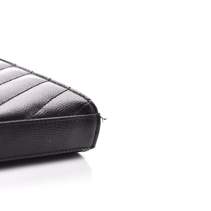 Saint Laurent Grain De Poudre Matelasse Chevron Monogram Chain Wallet Black 10 of 11