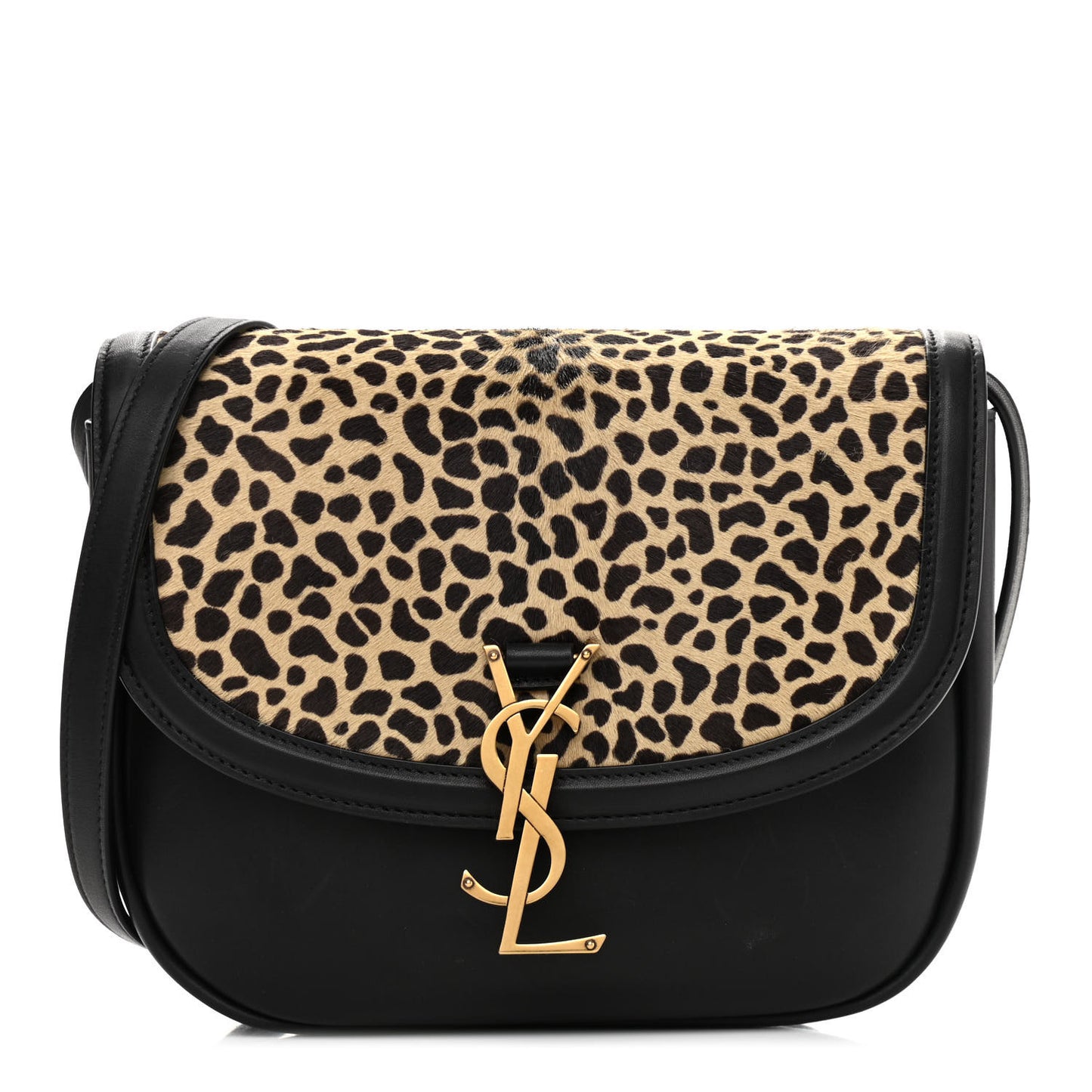 Pony Hair Calfskin Leopard Print Monogram Medium Kaia Satchel Black