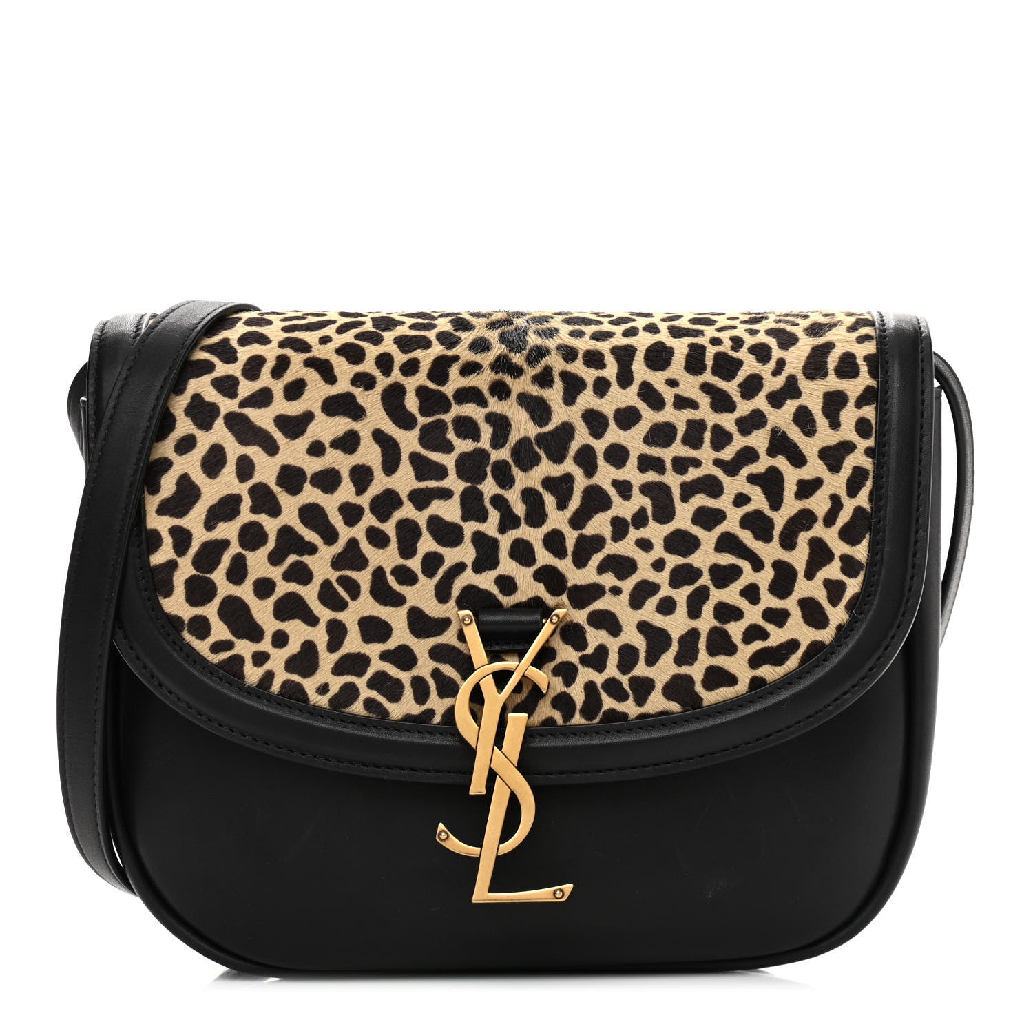 Saint Laurent Pony Hair Calfskin Leopard Print Monogram Medium Kaia Satchel Black 1 of 14