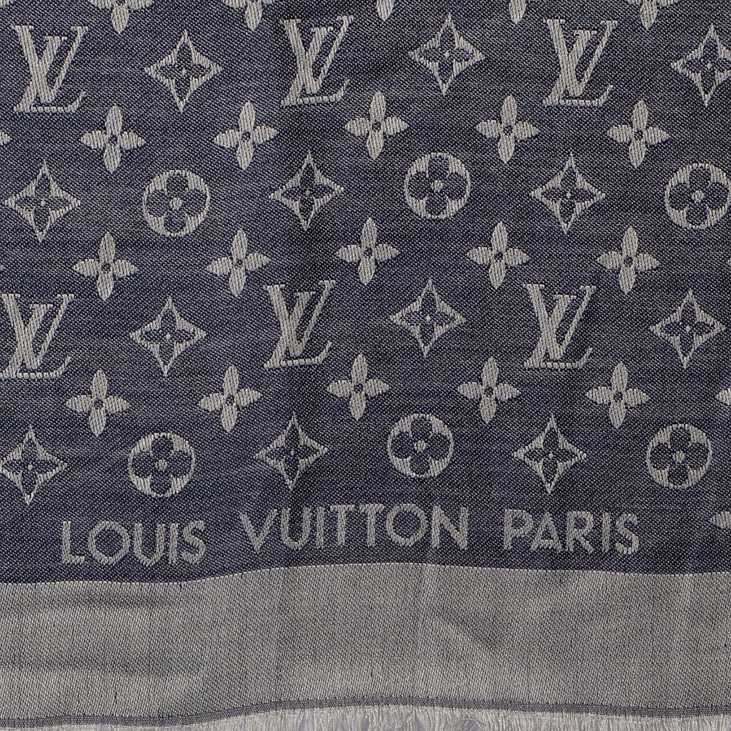 Wool Silk Monogram Denim Shawl Blue