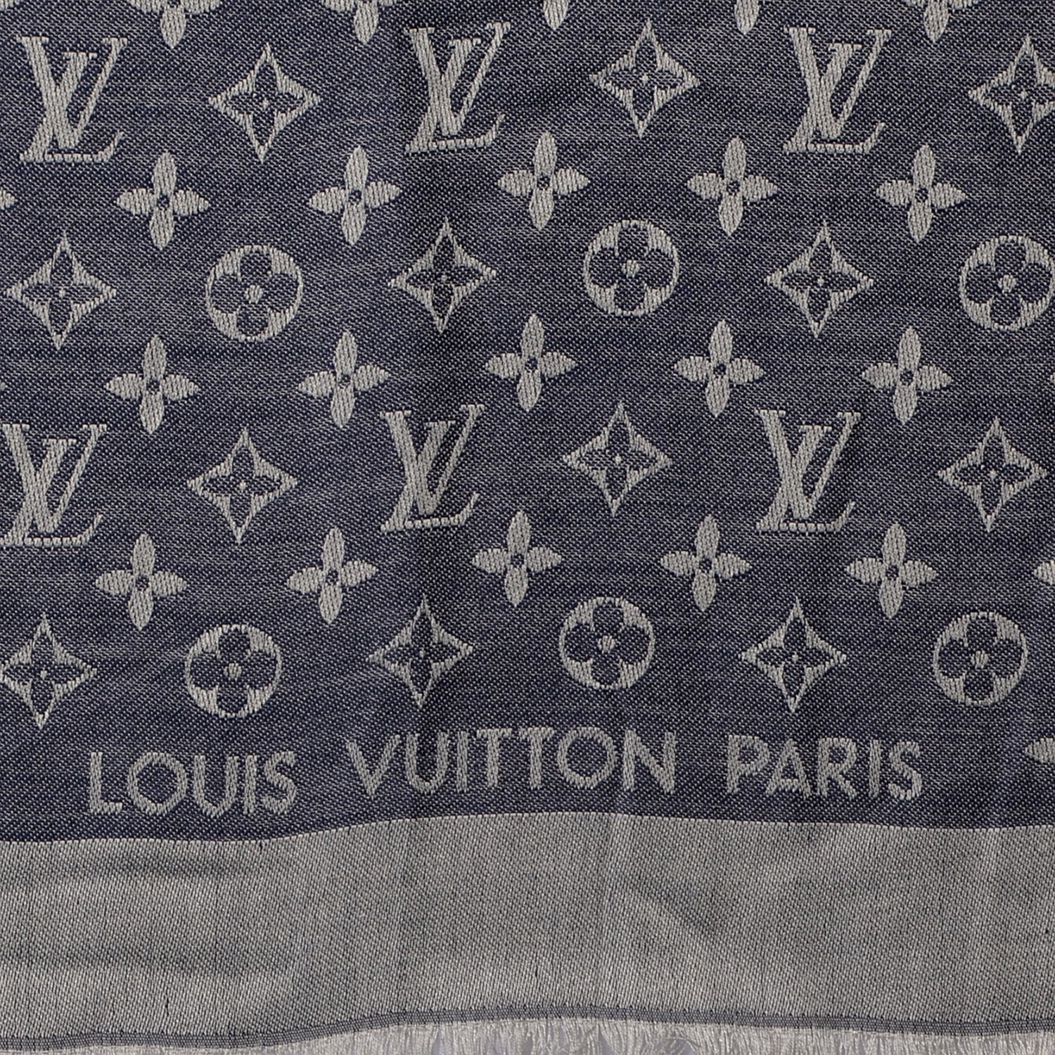 Louis Vuitton Wool Silk Monogram Denim Shawl Blue 4 of 5