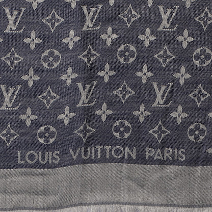 Louis Vuitton Wool Silk Monogram Denim Shawl Blue 4 of 5