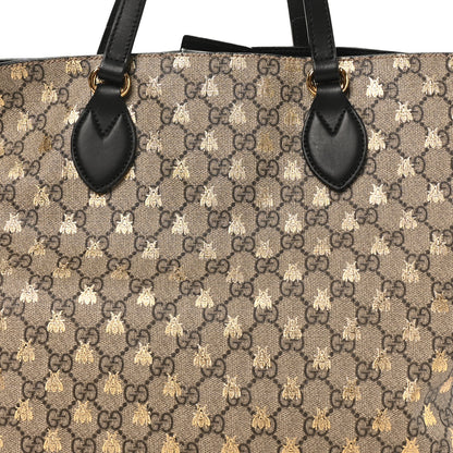 Gucci Soft GG Supreme Monogram Bees Medium Crossbody Tote Beige Oro Black 8 of 11