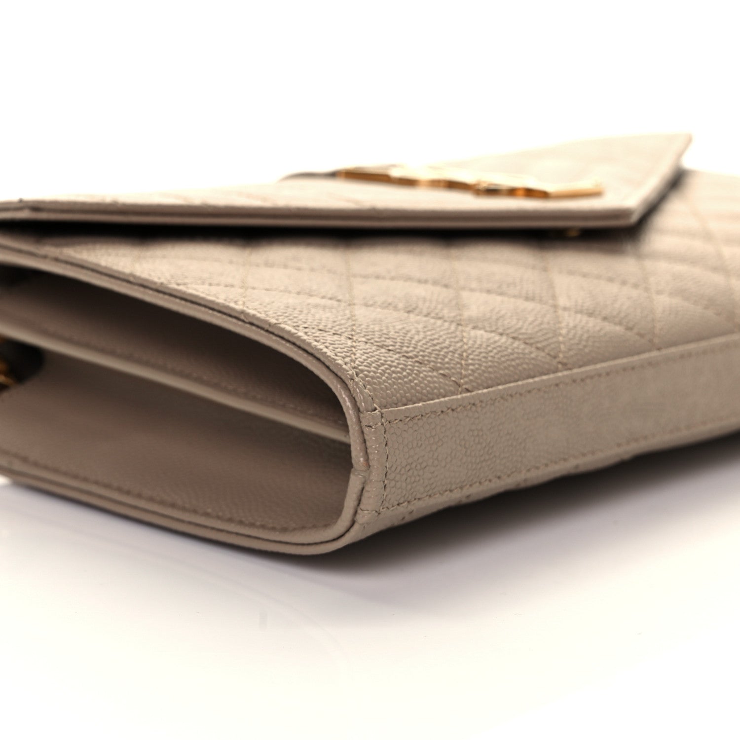 Saint Laurent Grain De Poudre Mixed Matelasse Triquilt Monogram Chain Wallet Dark Beige 17 of 22