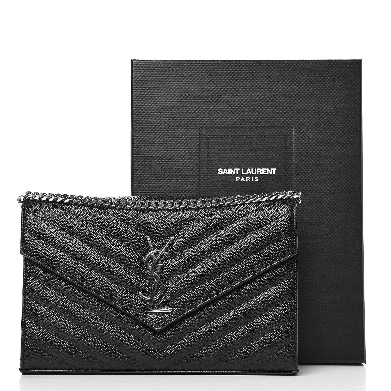 Saint Laurent Grain De Poudre Matelasse Chevron Monogram Chain Wallet Black 8 of 8