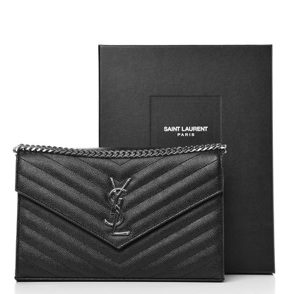Saint Laurent Grain De Poudre Matelasse Chevron Monogram Chain Wallet Black 8 of 8