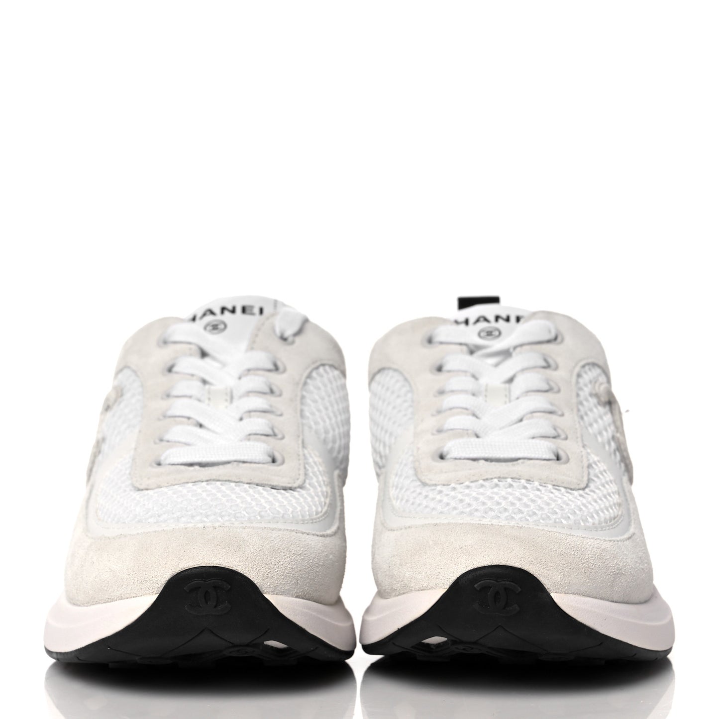 Calfskin Mesh Lycra Suede Womens Logo Sneakers 36 White