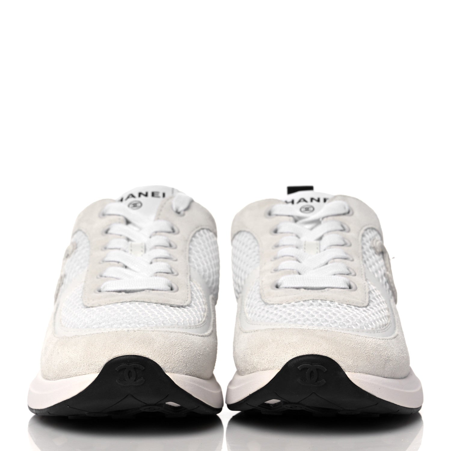 Chanel Calfskin Mesh Lycra Suede Womens Logo Sneakers 36 White 2 of 9