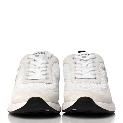 Chanel Calfskin Mesh Lycra Suede Womens Logo Sneakers 36 White 2 of 9