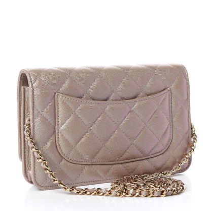 Chanel Iridescent Caviar Quilted Wallet On Chain WOC Beige 3 of 10