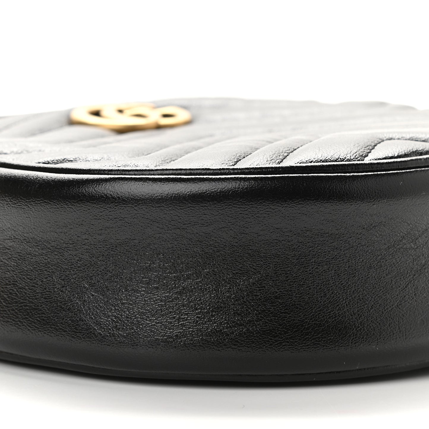 Azalea Calfskin Matelasse Heart Mini GG Marmont Round Shoulder Bag Black