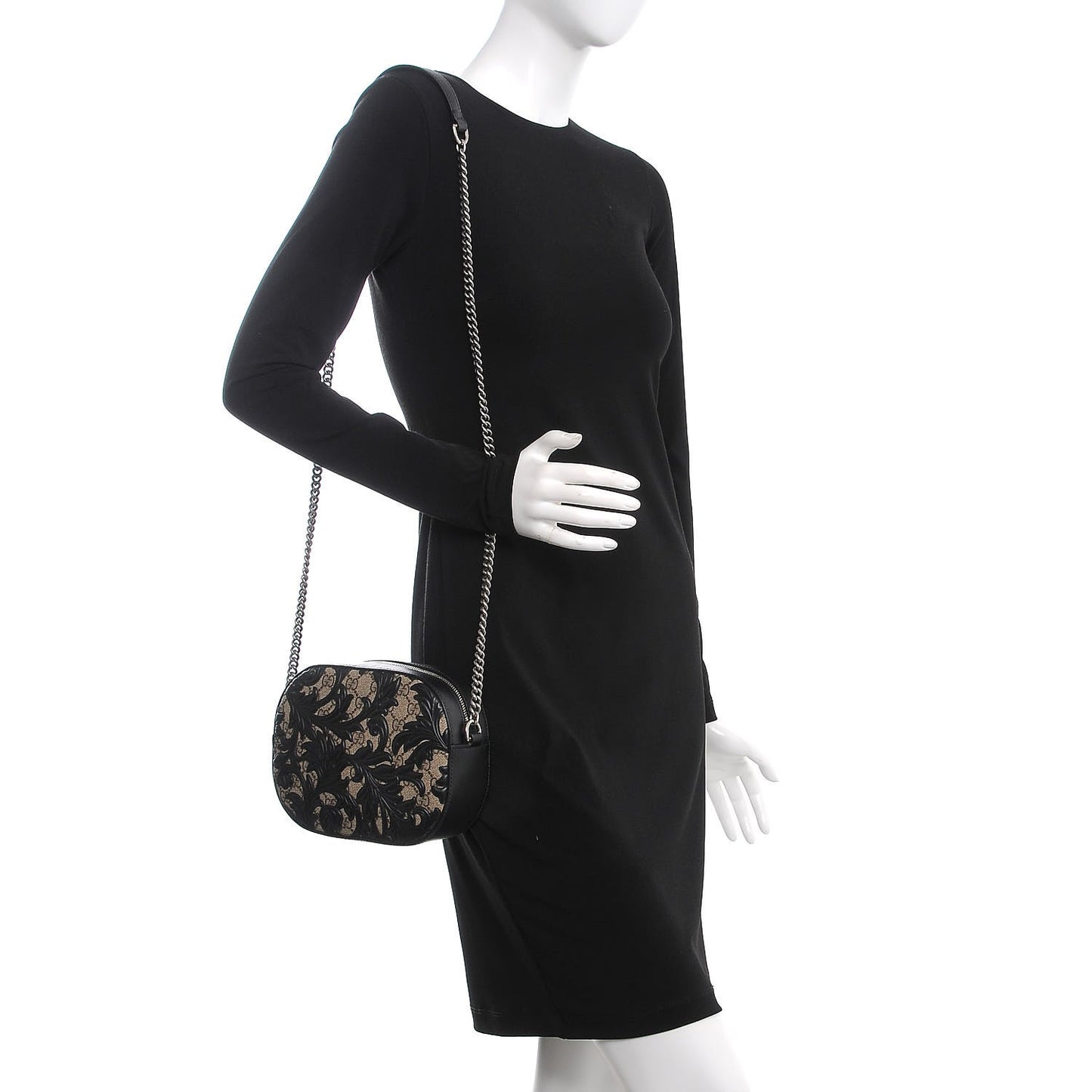 GG Supreme Monogram Arabesque Mini Chain Shoulder Bag Beige Black