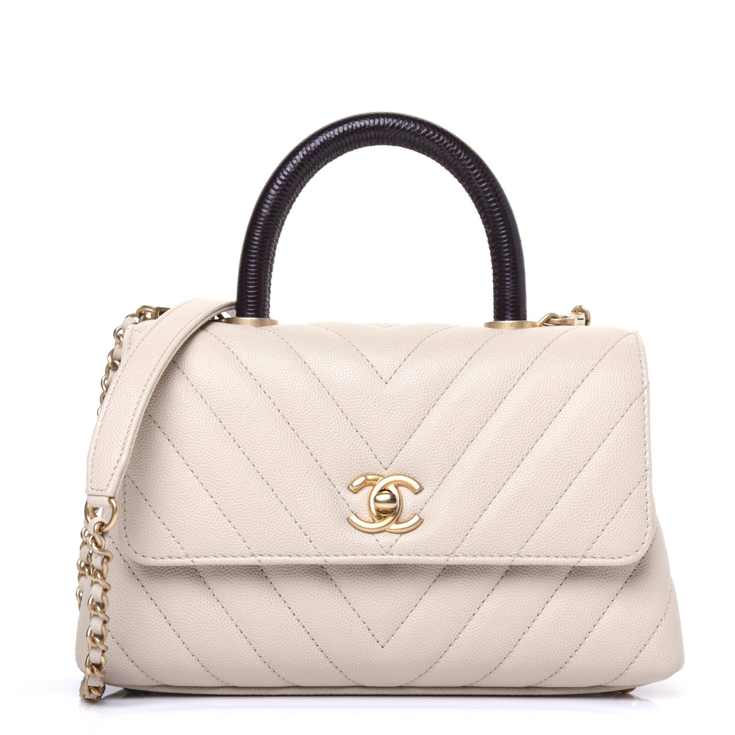 Chanel Caviar Lizard Chevron Quilted Mini Coco Handle Flap Ivory 1 of 17