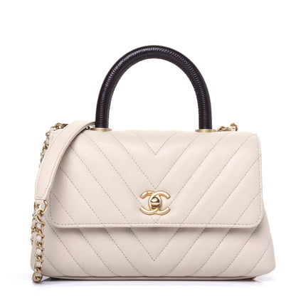 Chanel Caviar Lizard Chevron Quilted Mini Coco Handle Flap Ivory 1 of 17