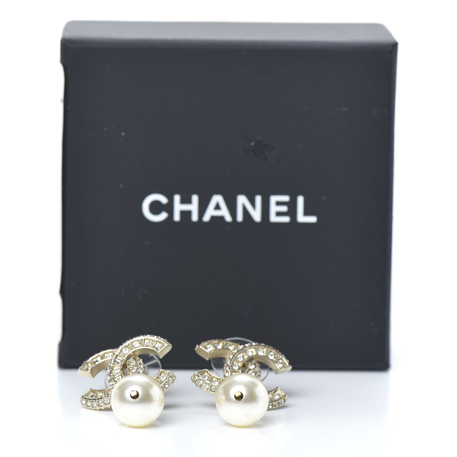 Chanel Crystal Pearl CC Drop Earrings Gold 5 of 5