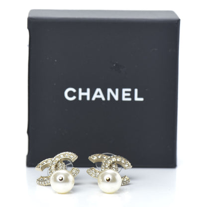 Chanel Crystal Pearl CC Drop Earrings Gold 5 of 5