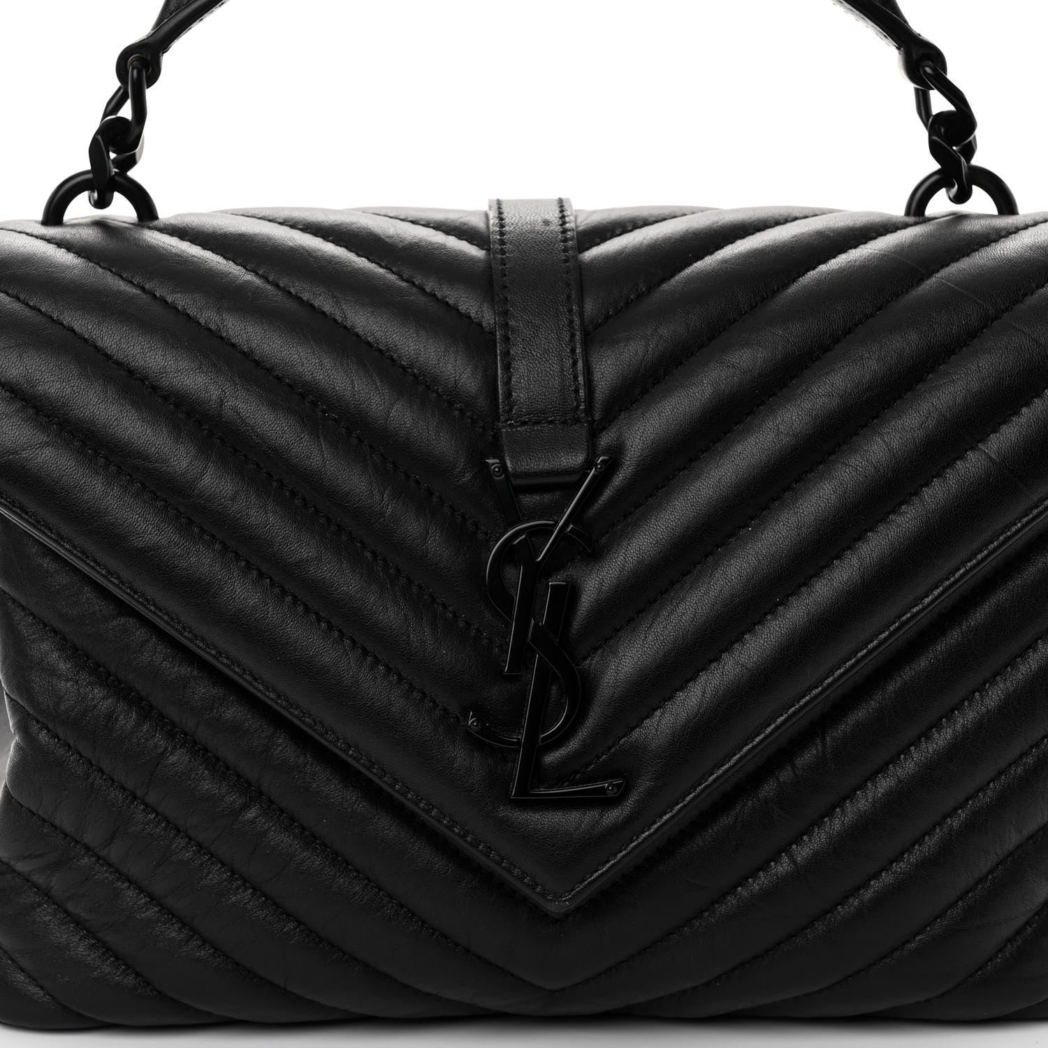 Saint Laurent Sheepskin Matelasse Chevron Monogram Monochrome Medium College Bag Black 7 of 10