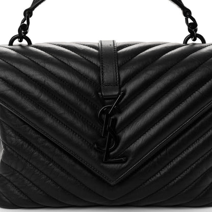 Saint Laurent Sheepskin Matelasse Chevron Monogram Monochrome Medium College Bag Black 7 of 10