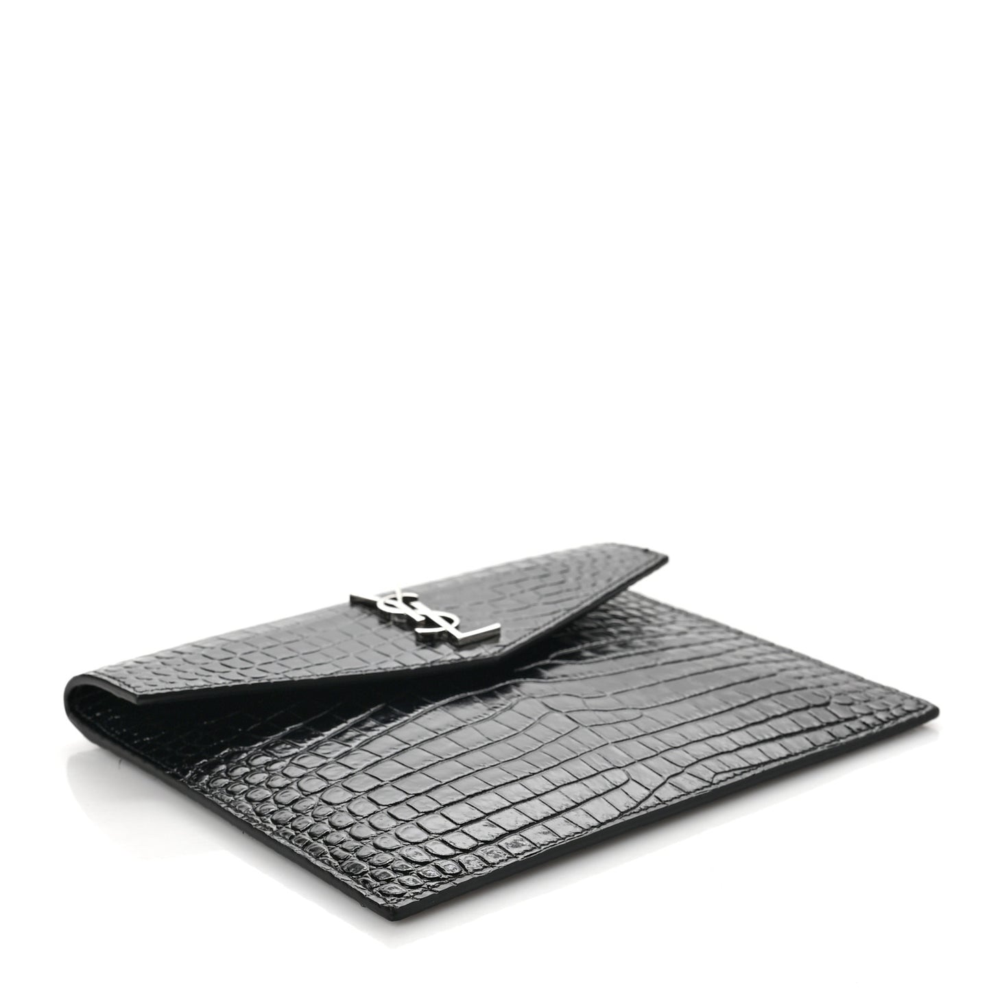 Calfskin Crocodile Embossed Monogram Uptown Baby Pouch Black