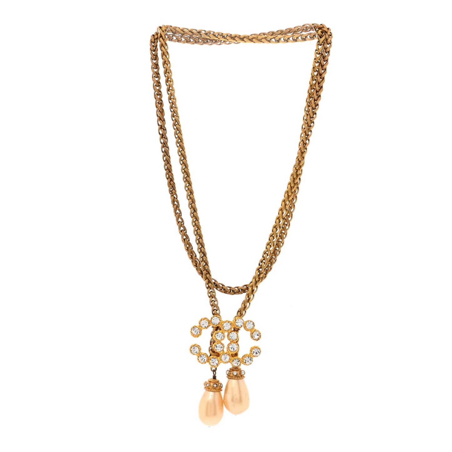 Pearl Crystal Chain CC Bolo Necklace Gold
