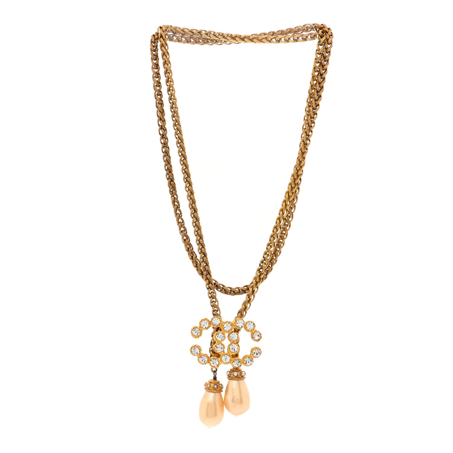 Chanel Pearl Crystal Chain CC Bolo Necklace Gold 2 of 6