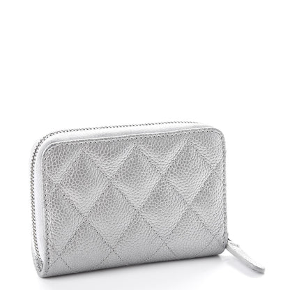 Chanel Metallic Caviar Quilted Zip Coin Purse Silver 3 of 11
