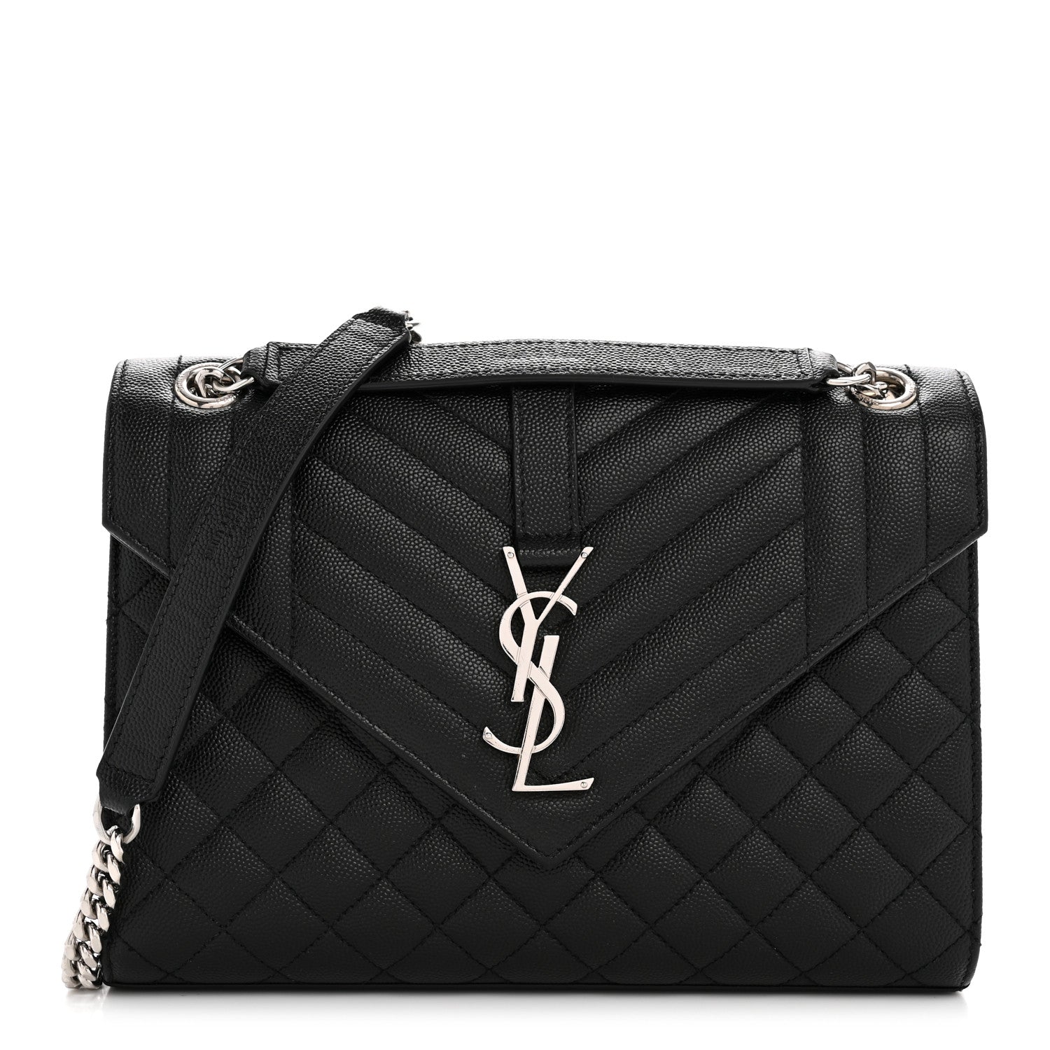 Saint Laurent Grain De Poudre Textured Mixed Matelasse Triquilt Medium Monogram Satchel Black 1 of 12