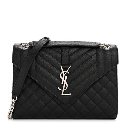 Saint Laurent Grain De Poudre Textured Mixed Matelasse Triquilt Medium Monogram Satchel Black 1 of 12
