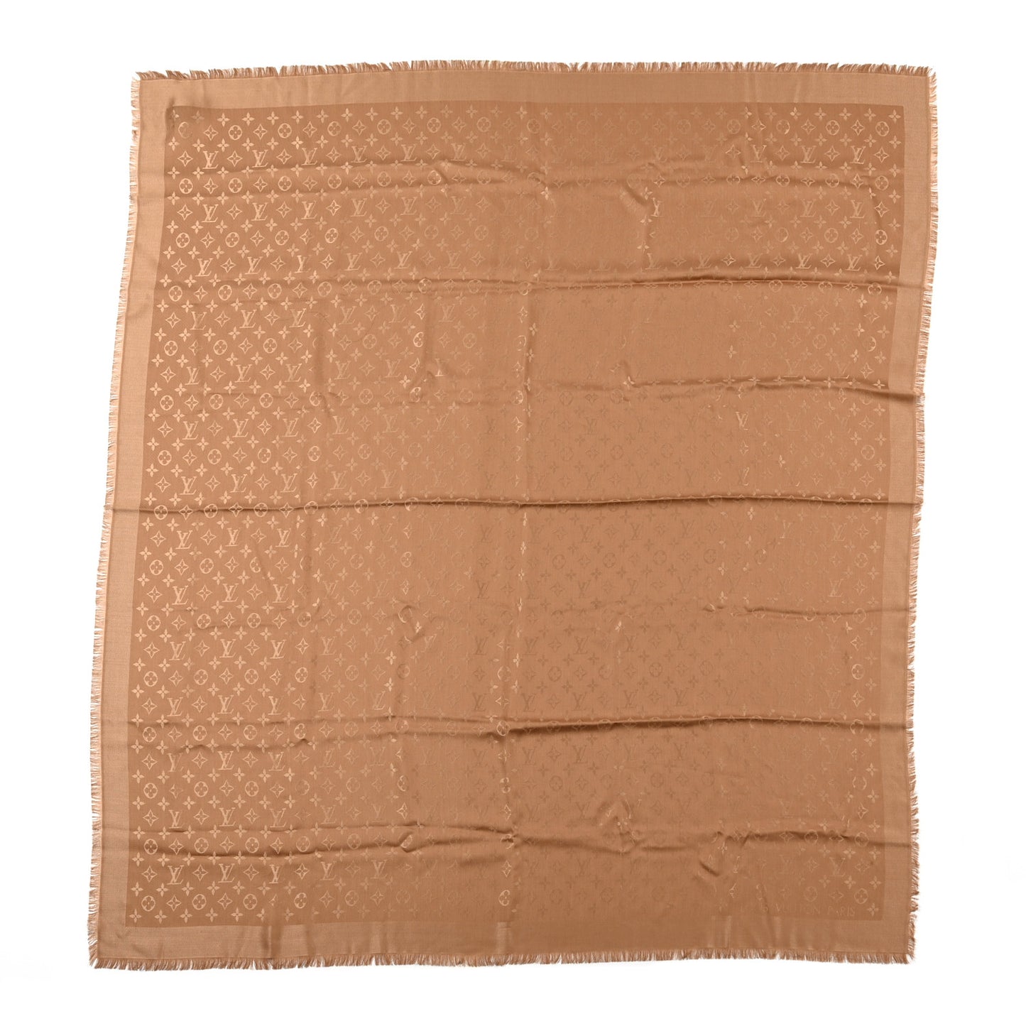 Silk Wool Monogram Shine Shawl Caramel