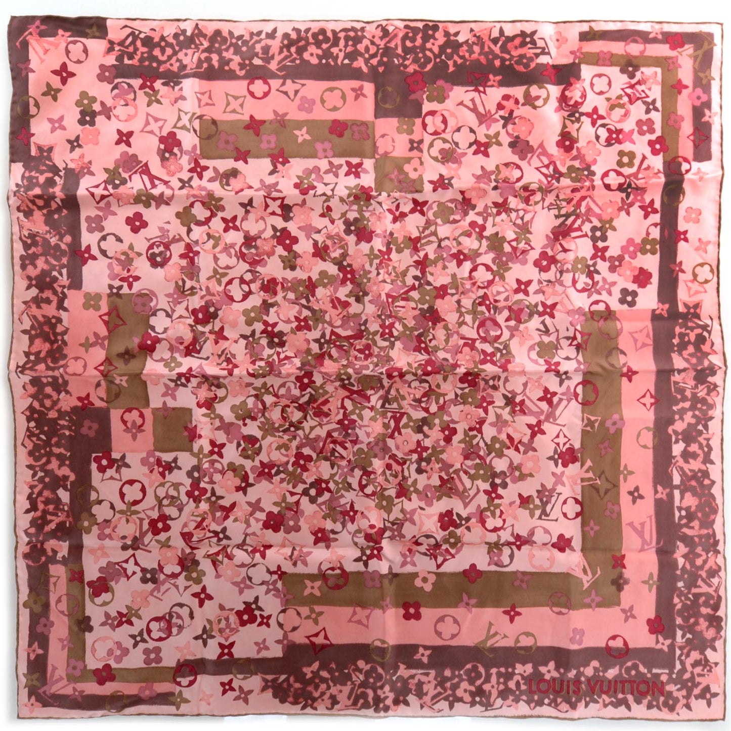 Silk Monogram Arty Square Scarf Pale Pink