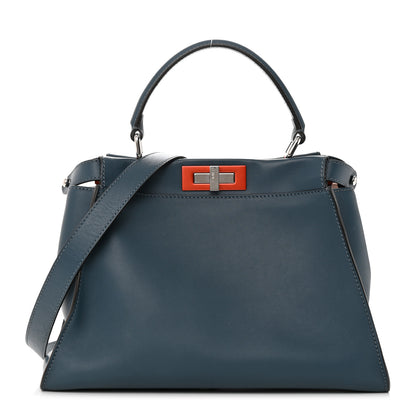 Fendi Vitello Seta Shiny Nappa Medium Peekaboo Iconic Satchel Blue Pink 1 of 12