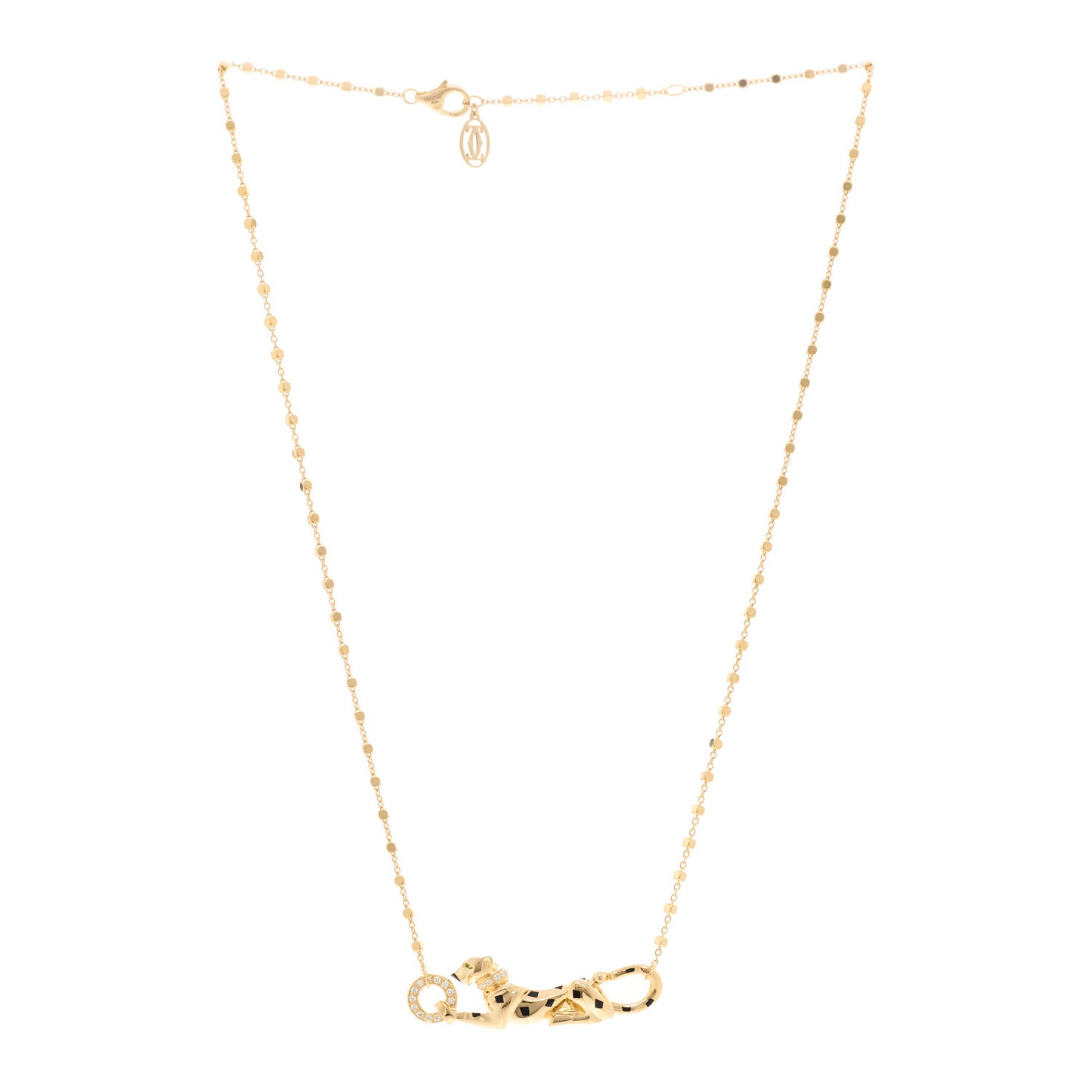 18K Yellow Gold Diamond Tsavorite Black Lacquer Panthere De Cartier Necklace