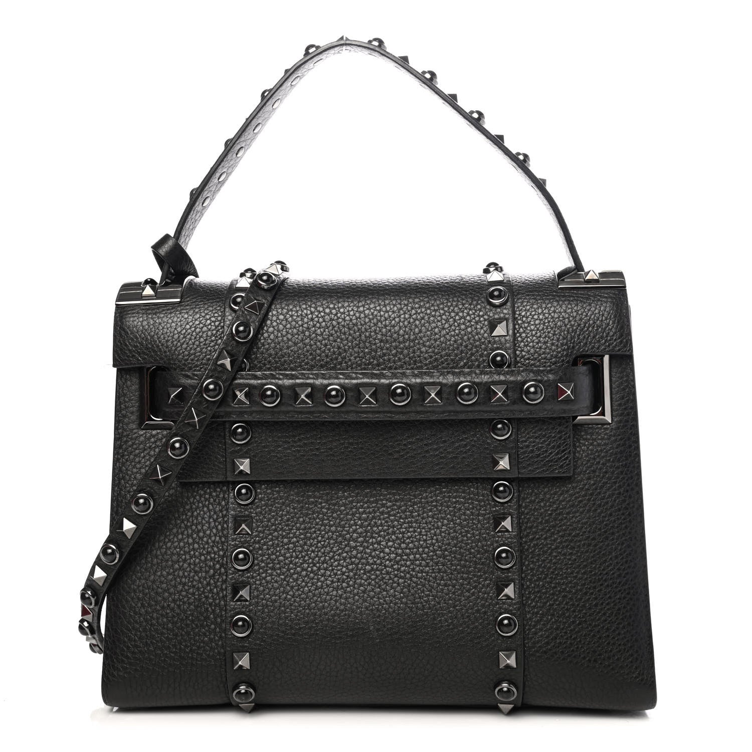 Valentino Garavani Grainy Calfskin Onyx Small My Rockstud Rolling Frame Bag Black 1 of 4