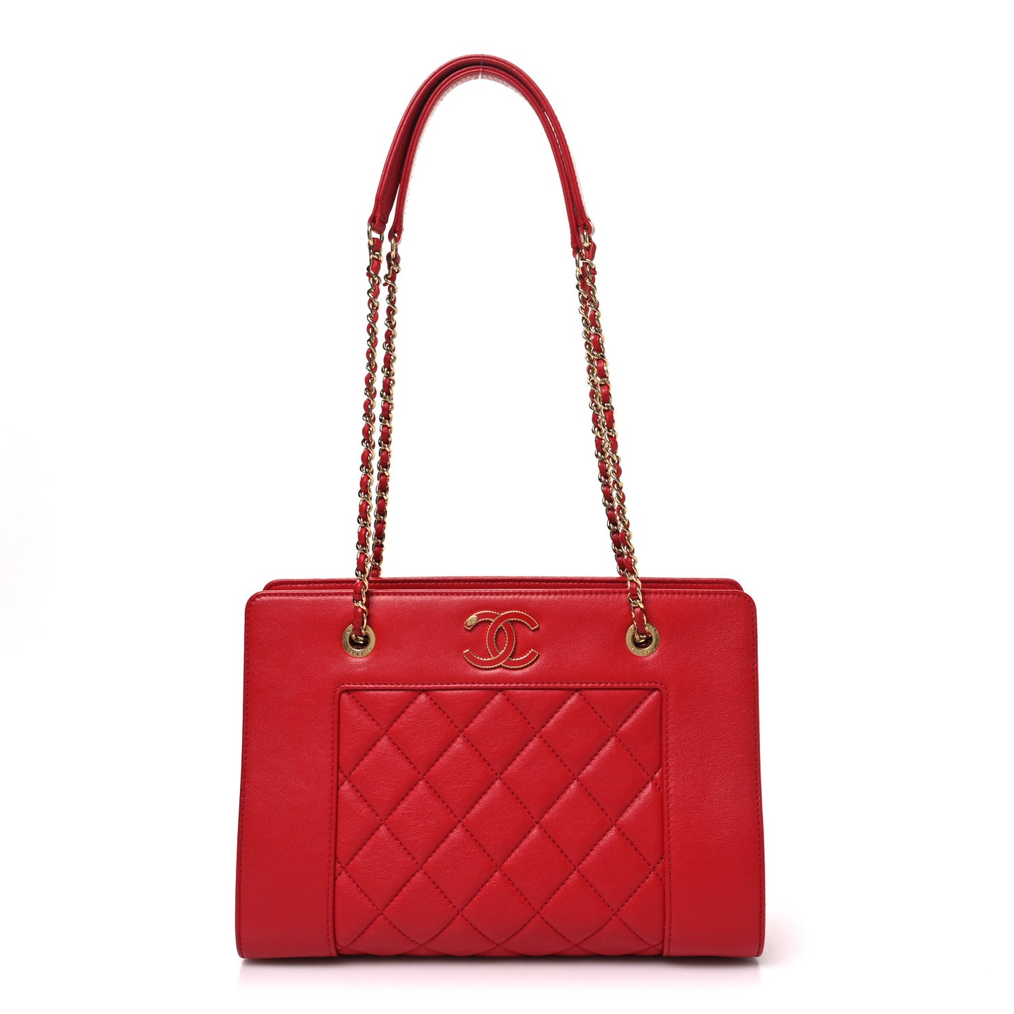 Sheepskin Quilted Small Mademoiselle Vintage Shopping Tote Red
