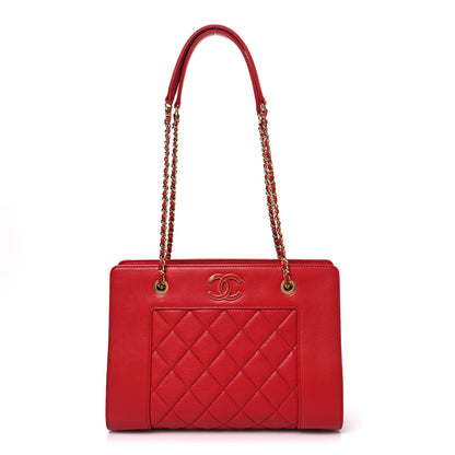 Chanel Sheepskin Quilted Small Mademoiselle Vintage Shopping Tote Red 1 of 10