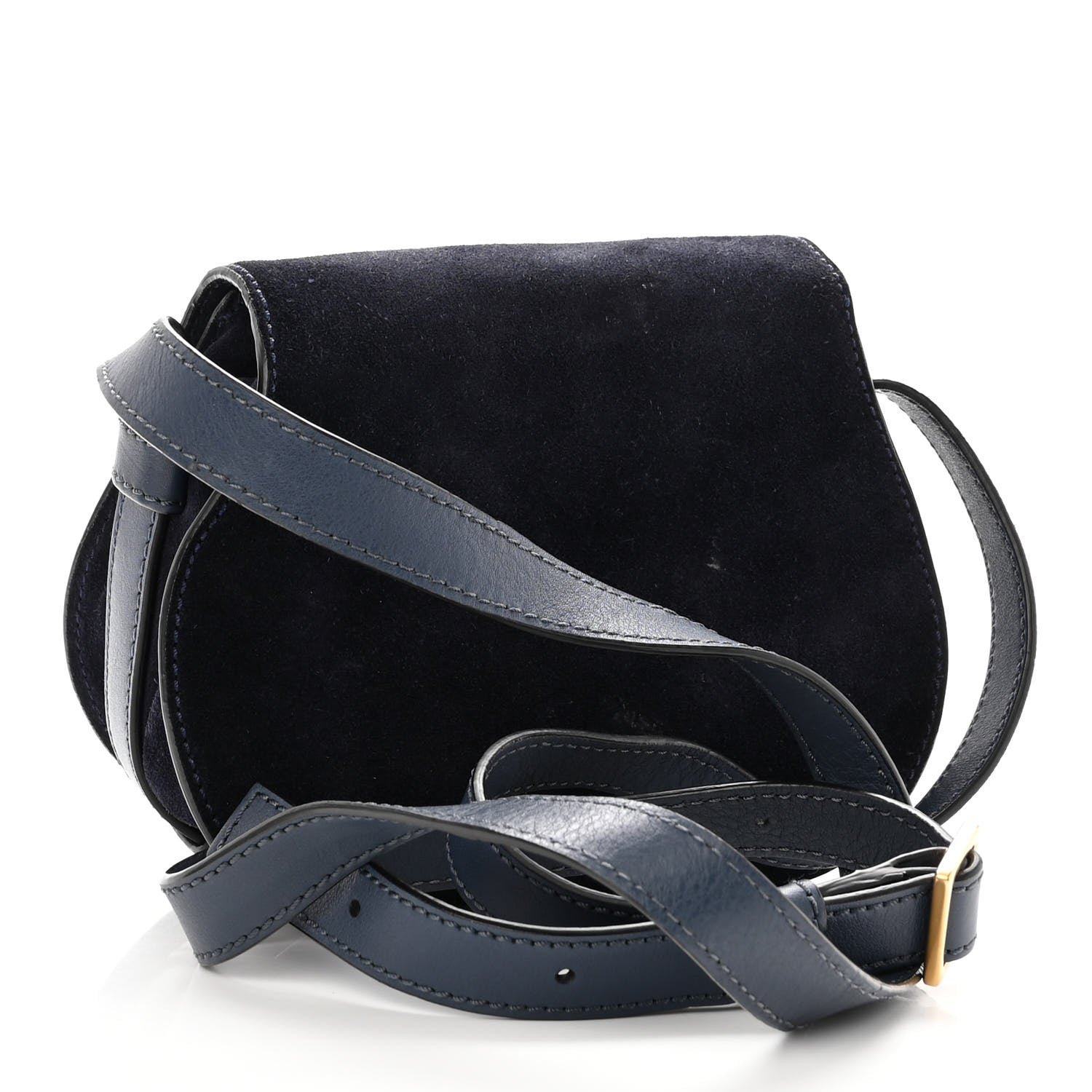 Chloe Suede Calfskin Braided Mini Marcie Round Crossbody Bag Navy 2 of 10