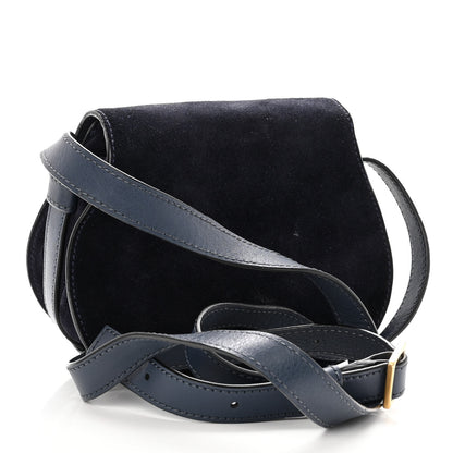 Chloe Suede Calfskin Braided Mini Marcie Round Crossbody Bag Navy 2 of 10