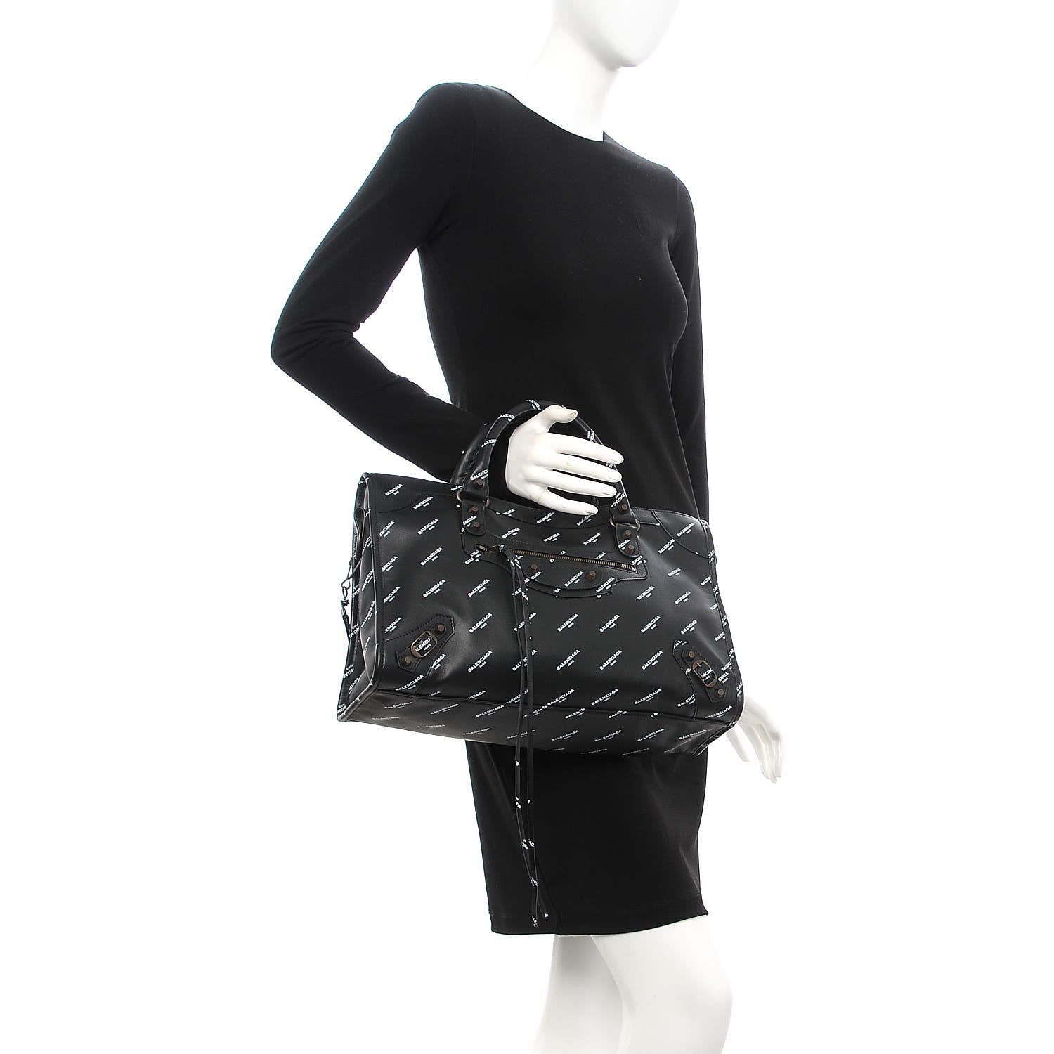 Balenciaga Veau Allover Logo Classic Hardware City Black White 2 of 8