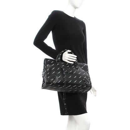Balenciaga Veau Allover Logo Classic Hardware City Black White 2 of 8