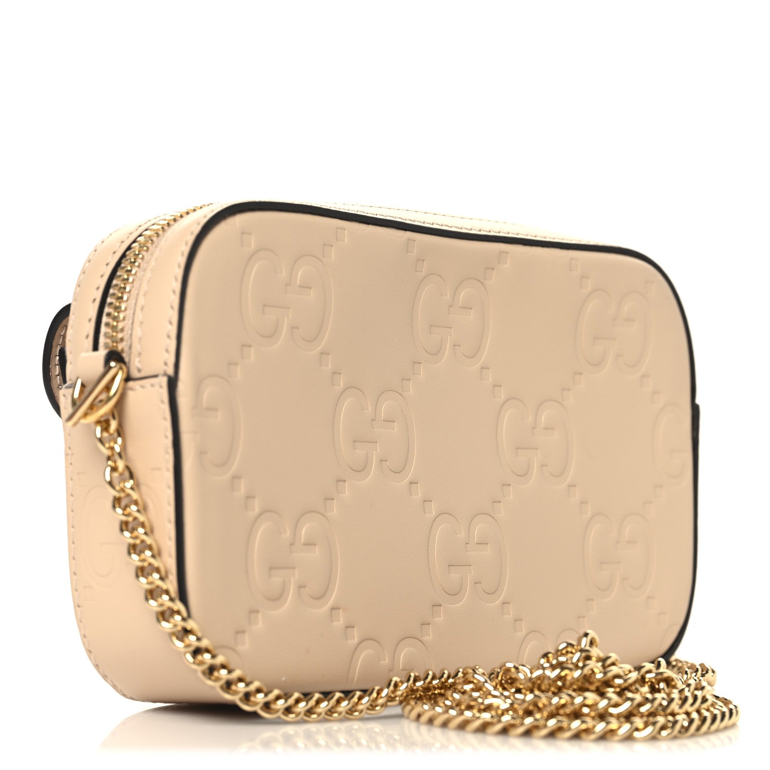 Gucci Calfskin GG Super Mini Debossed Chain Wallet Light Beige 3 of 10