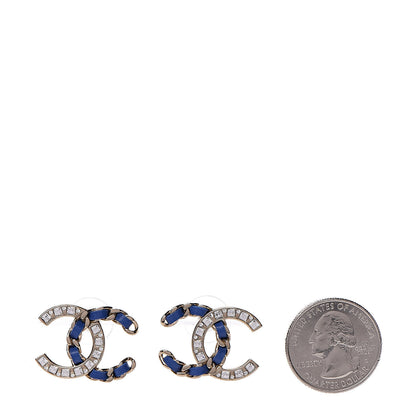 Chanel Crystal Baguette Lambskin Large CC Earrings Gold Blue 2 of 5