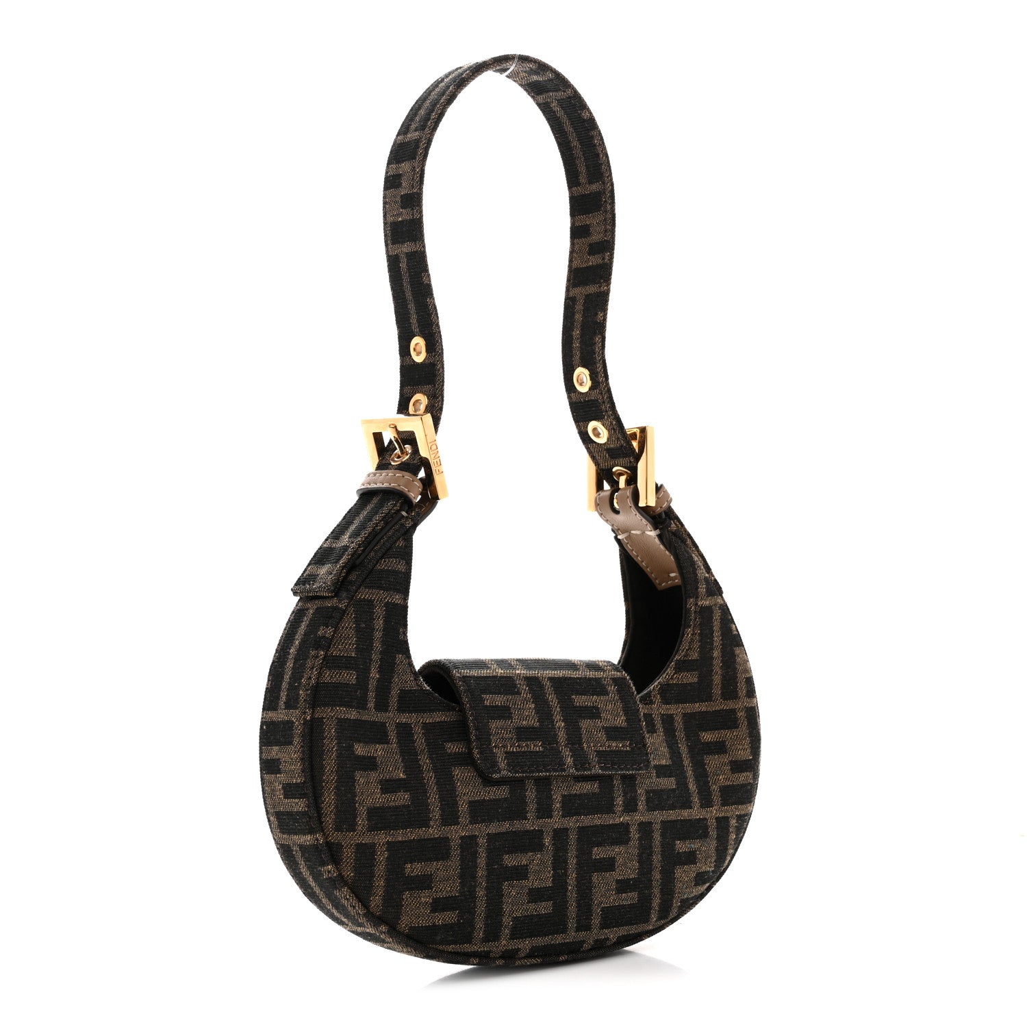 Fendi Fabric Jacquard FF 1974 Mini Cookie Hobo Bag Tobacco Moro 3 of 10