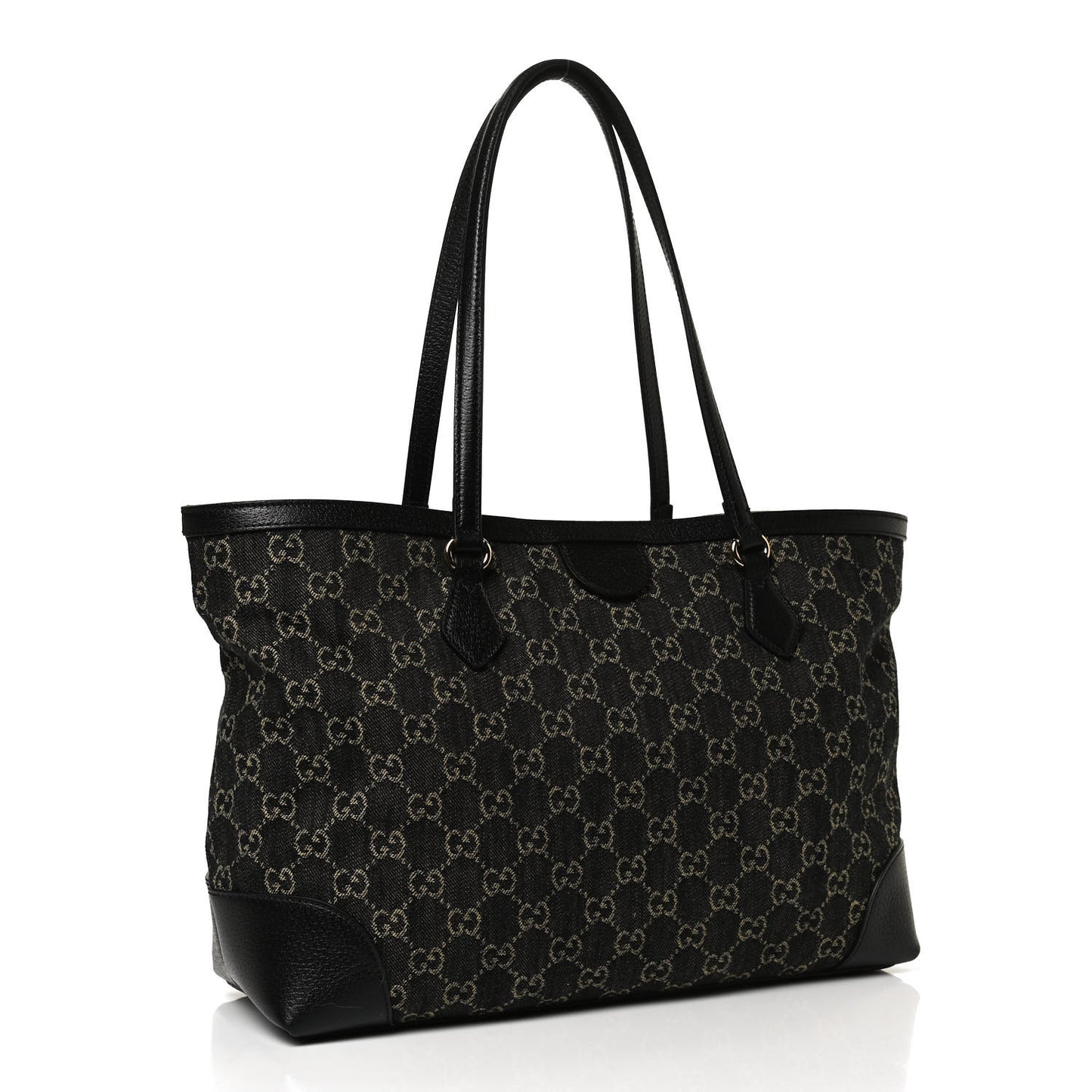 Jacquard Black Denim GG Monogram Medium Ophidia Shopping Tote Black Ivory