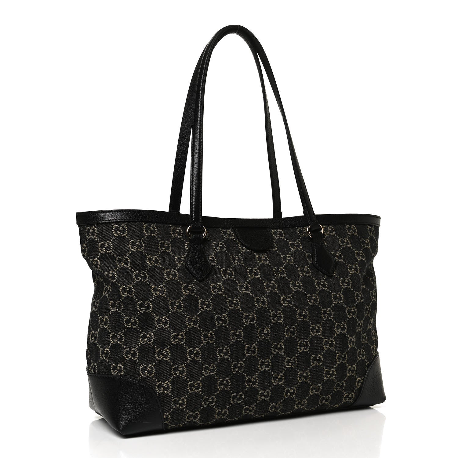 Gucci Jacquard Black Denim GG Monogram Medium Ophidia Shopping Tote Black Ivory 2 of 10