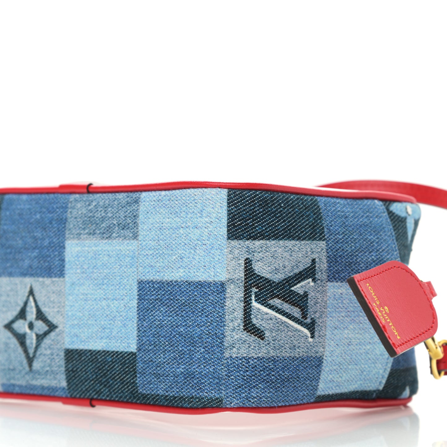 Denim Damier Monogram Patchwork PVC Beach Pouch Blue Rouge