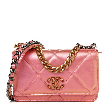 Chanel Iridescent Calfskin Quilted Chanel 19 Wallet On Chain WOC Pink 1 of 11