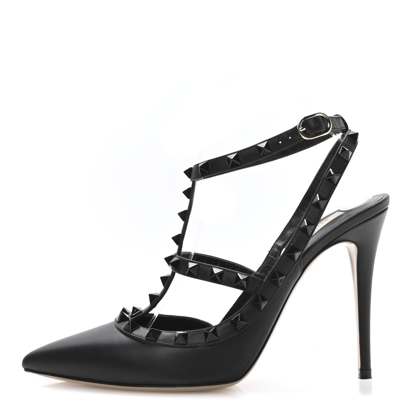 Calfskin Lacquered Monochrome Rockstud Ankle Strap 100mm Pumps 40 Black