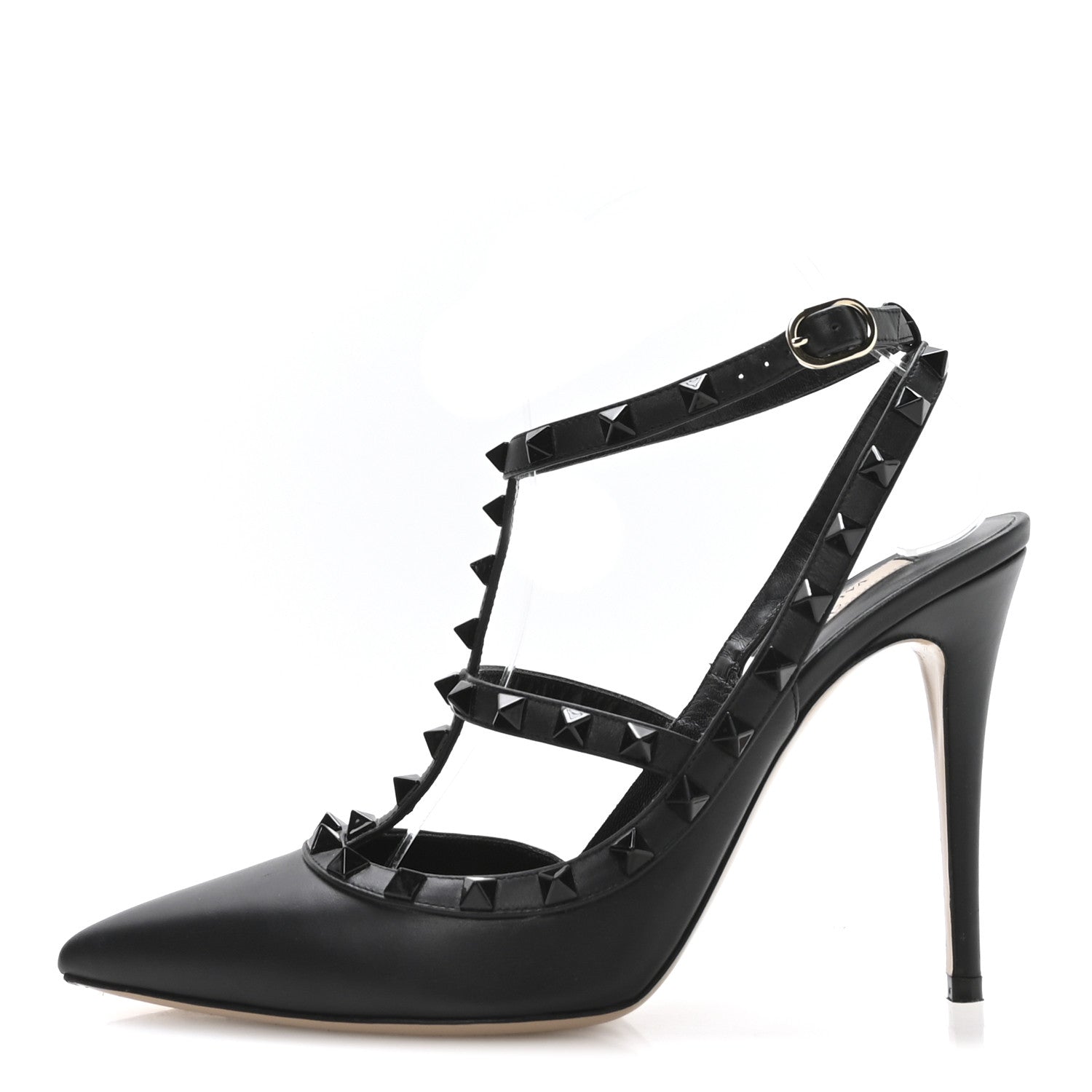 Valentino Garavani Calfskin Lacquered Monochrome Rockstud Ankle Strap 100mm Pumps 40 Black 1 of 9