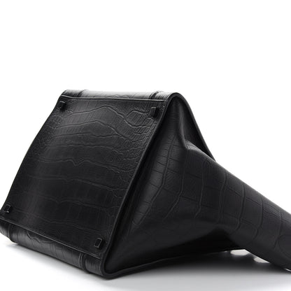 Celine Calfskin Crocodile Embossed Medium Phantom Luggage Black 9 of 14